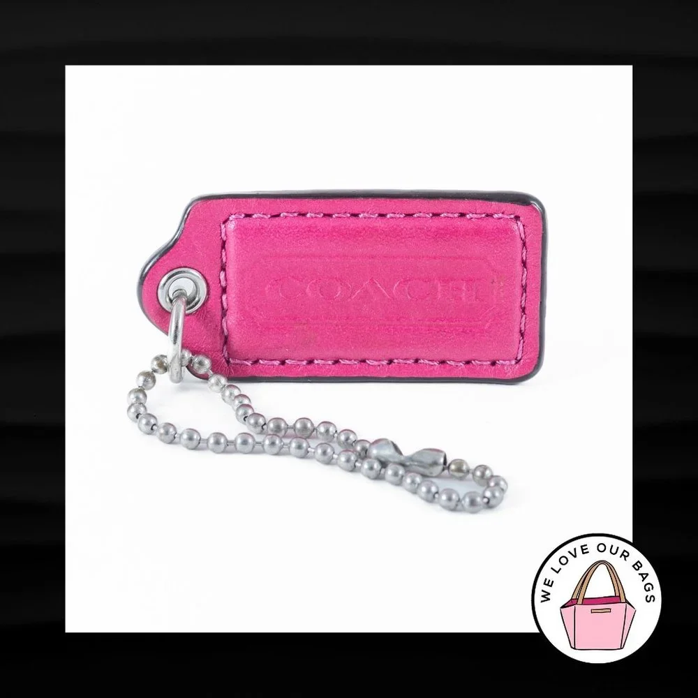 2" Medium COACH PINK LEATHER NICKEL KEY FOB BAG CHARM KEYCHAIN HANG TAG